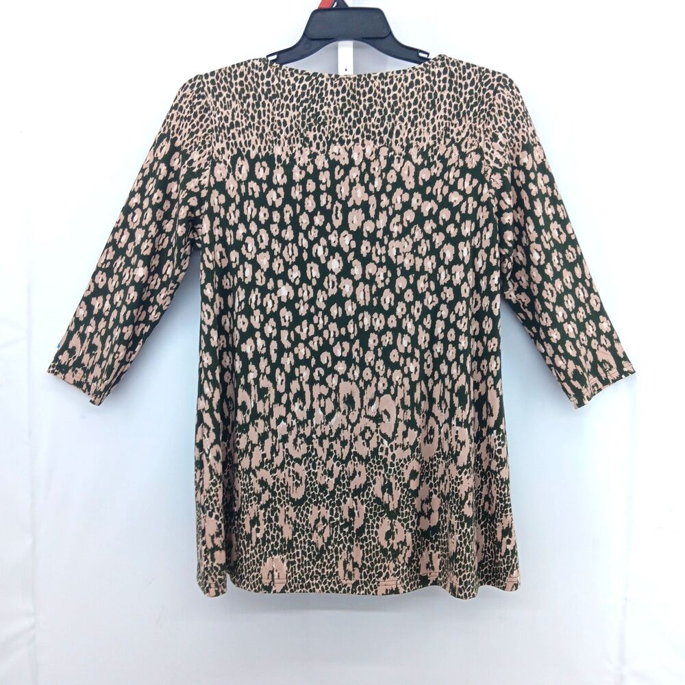 Belle Kim Gravel Blouse Women Small Brown Black Animal Print 3/4 Sleeve Top - Picture 3 of 6